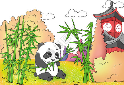 特色景点成都熊猫插画