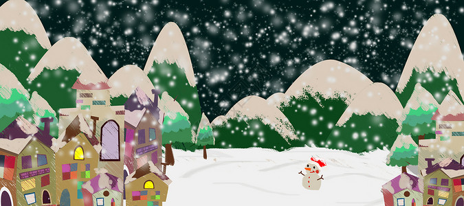 太舞滑雪小镇手绘圣诞节插画