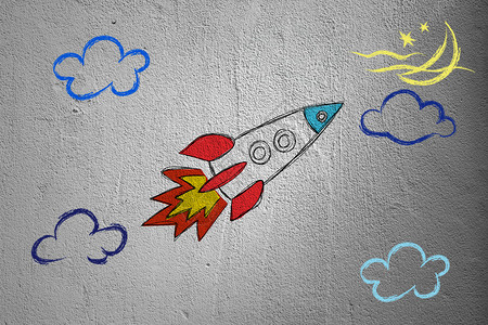 手绘小火箭粉笔火箭在墙上设计图片