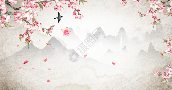 庭院夜色中国风 水墨背景设计图片