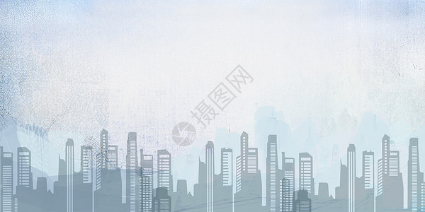 手绘蓝色天空水彩城市背景设计图片