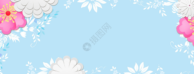 蓝色笔刷花朵文艺小清新背景设计图片