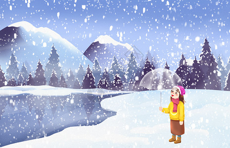 冬季唯美意境冬天下雪插画插画