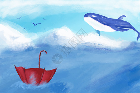 ps绸带素材天空中的鲸鱼插画