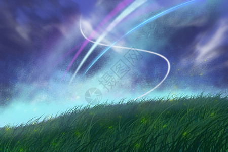 彩绘线条草地风光艺术背景设计图片