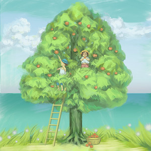 大自然中花草树木缤纷童年插画