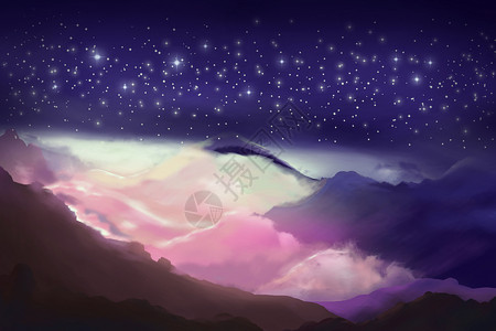 夜空中的星星插画山脉星空背景设计图片