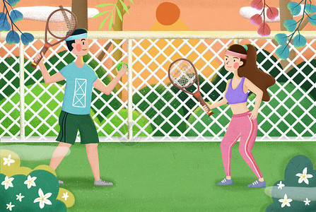 体育健康运动男女手绘插画插画