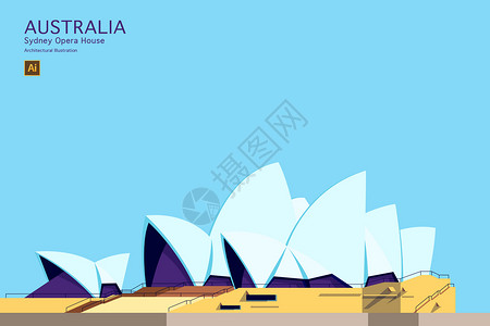 澳大利亚自然风景悉尼歌剧院矢量建筑插画插画