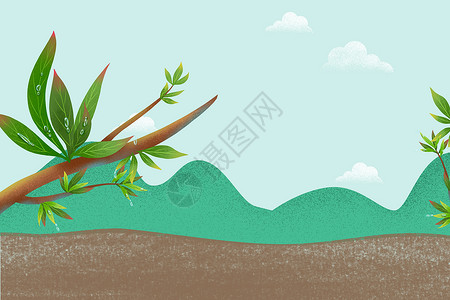 山与树叶卡通树木背景设计图片