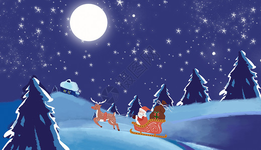 手绘夜晚圣诞快乐设计图片