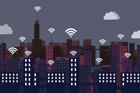 无线wifi创意场景信息城市插画