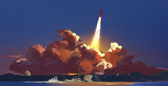 人文拍摄火箭发射插画