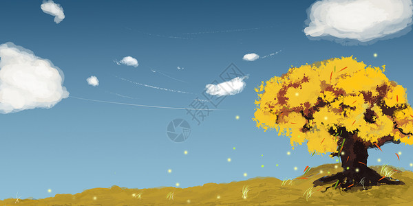 黄色光球光效秋季唯美背景插画