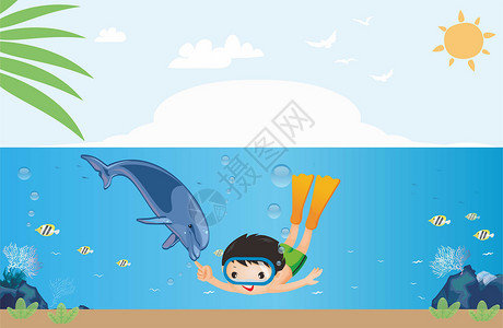 动漫男孩海豚与男孩设计图片