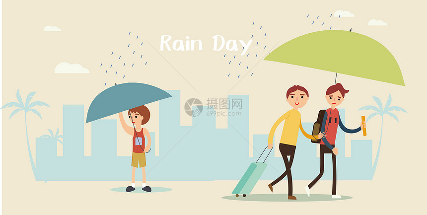 下雨天都市插画图片