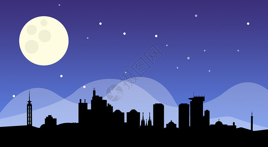 万盛夜晚城市插画背景图片