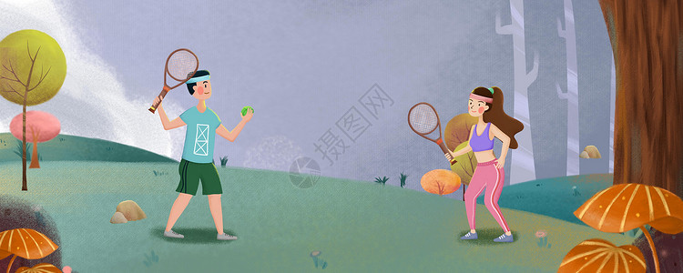 打羽毛球人户外运动设计图片