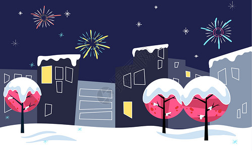 冬天手绘插画冬季街景插画设计图片