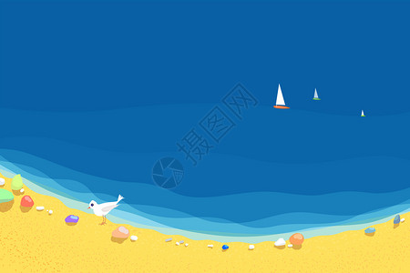 黄色鸟沙滩与大海插画