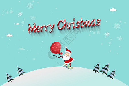 雪地星空圣诞节卡通背景素材设计图片
