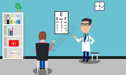 视力障碍者医生在做视力检查插画