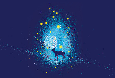 微信扫描星空下的鹿插画插画