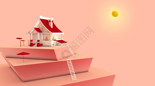 红色屋顶小房子清新小屋设计图片