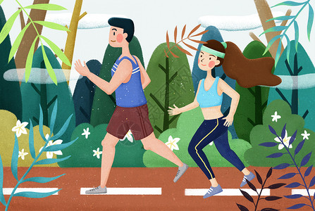 运动卡通图跑步健身男女插画
