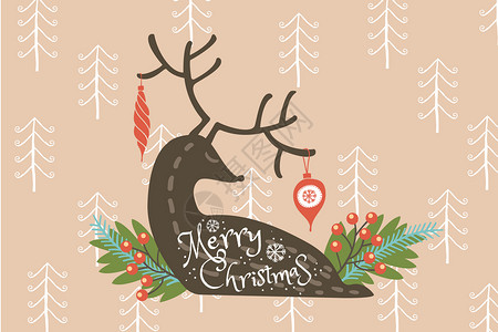 圣诞树叶圣诞节麋鹿背景设计图片