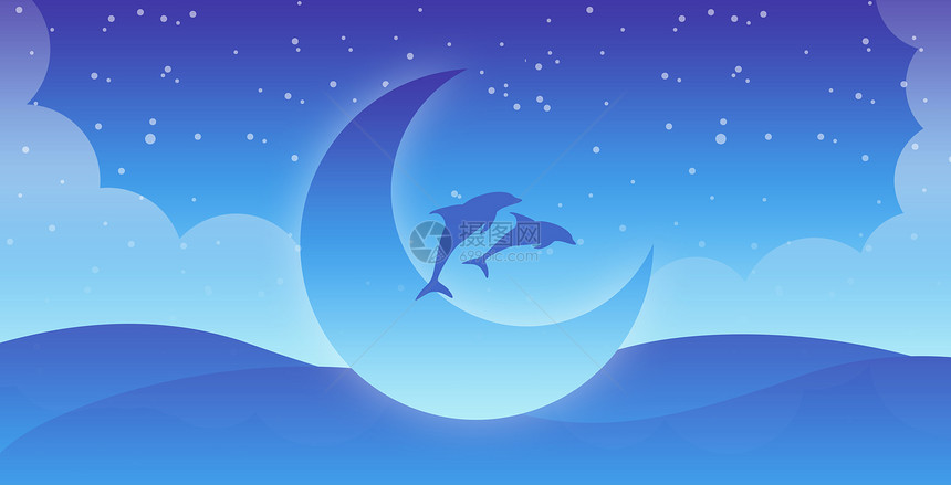 海豚海洋插画图片