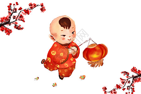 中国传统绘画年画娃娃插画