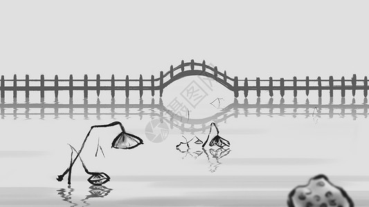 小西湖残荷立冬中国风水墨节气插画插画