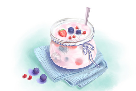 蓝莓草莓酸奶食物唯美系插画插画