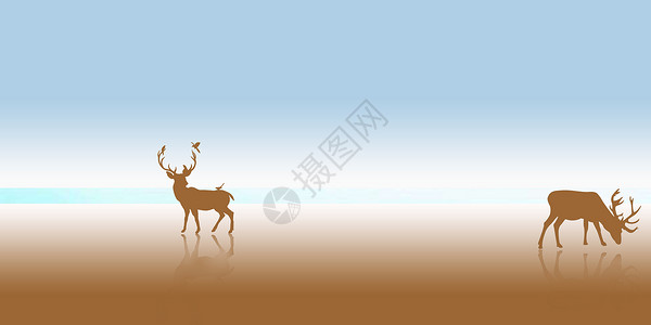鹿的剪影渐变风景剪影插画设计图片