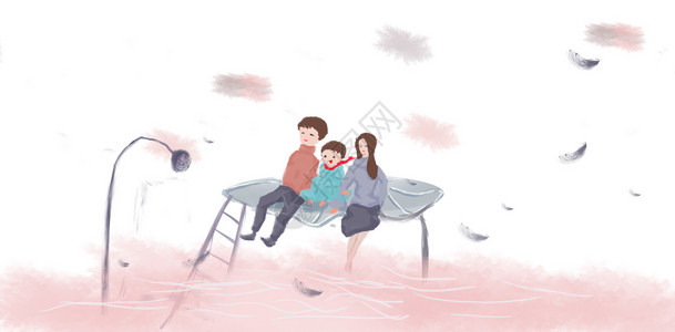 幸福的一家三口坐在地上家庭时光插画