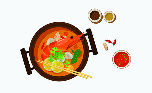 调味料图标冬季里的美食火锅插画