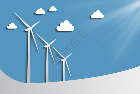风电机环保能源蓝色背景设计图片