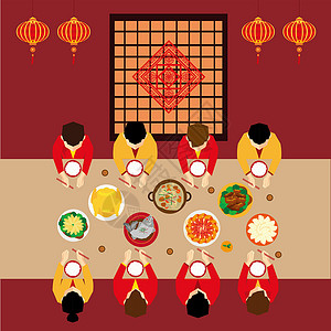 新年餐桌春节阖家团圆插画插画
