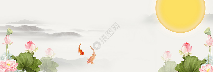 荷塘锦鲤荷塘月色设计图片