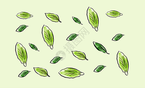生鲜美食手绘蔬菜叶子背景插画