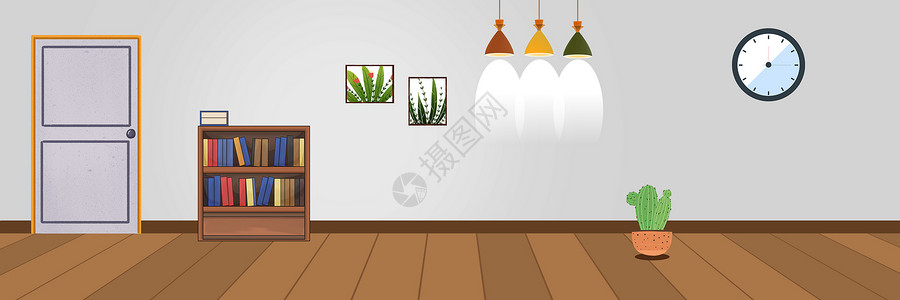 植物仙人掌盆栽卡通家居背景设计图片