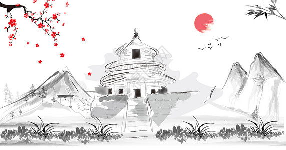 中国风建筑物中国风插画