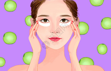 美女拿苹果美女眼霜美容插画