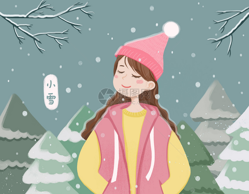 雪中的女孩图片