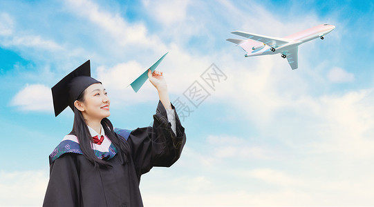 蓝色礼服女孩出国留学设计图片