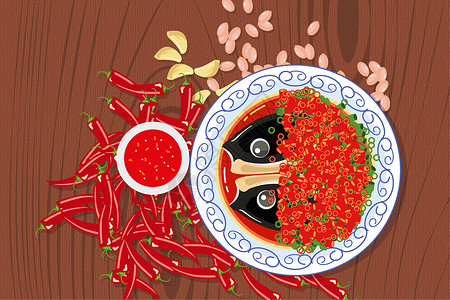 木纹美食美味的川菜插画