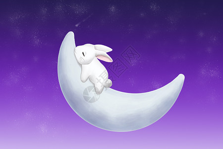 弯月上的小白兔背景图片