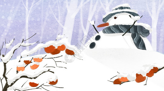 圣诞白色背景森林雪人插画