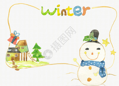 板报素材雪人卡通冬日背景插画